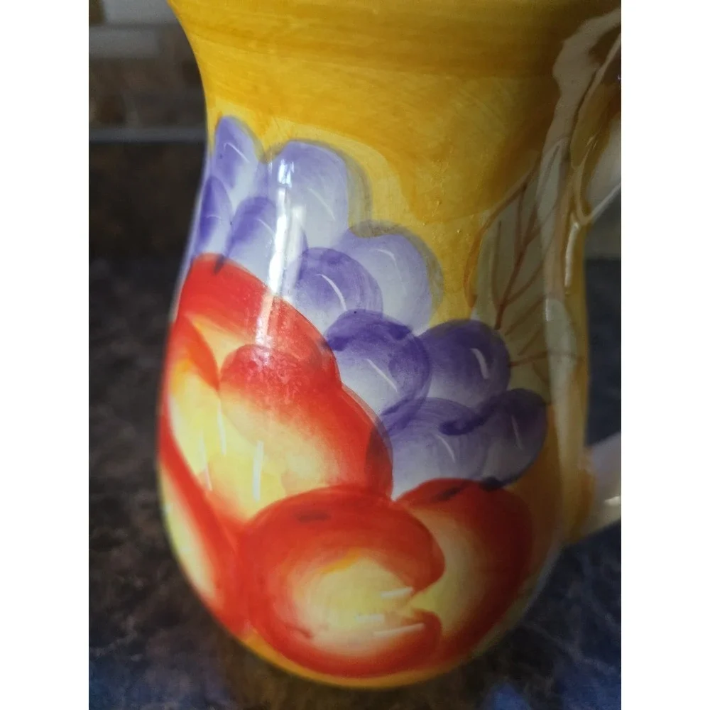 Holiday Designs USA pitcher Fruit Grapes Peaches Yellow Orange 7 Inches Tall